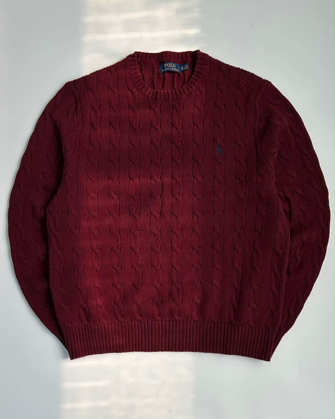 [XL] 폴로 랄프로렌 버건디 케이블 코튼 크루넥 니트 스웨터 상품이미지1