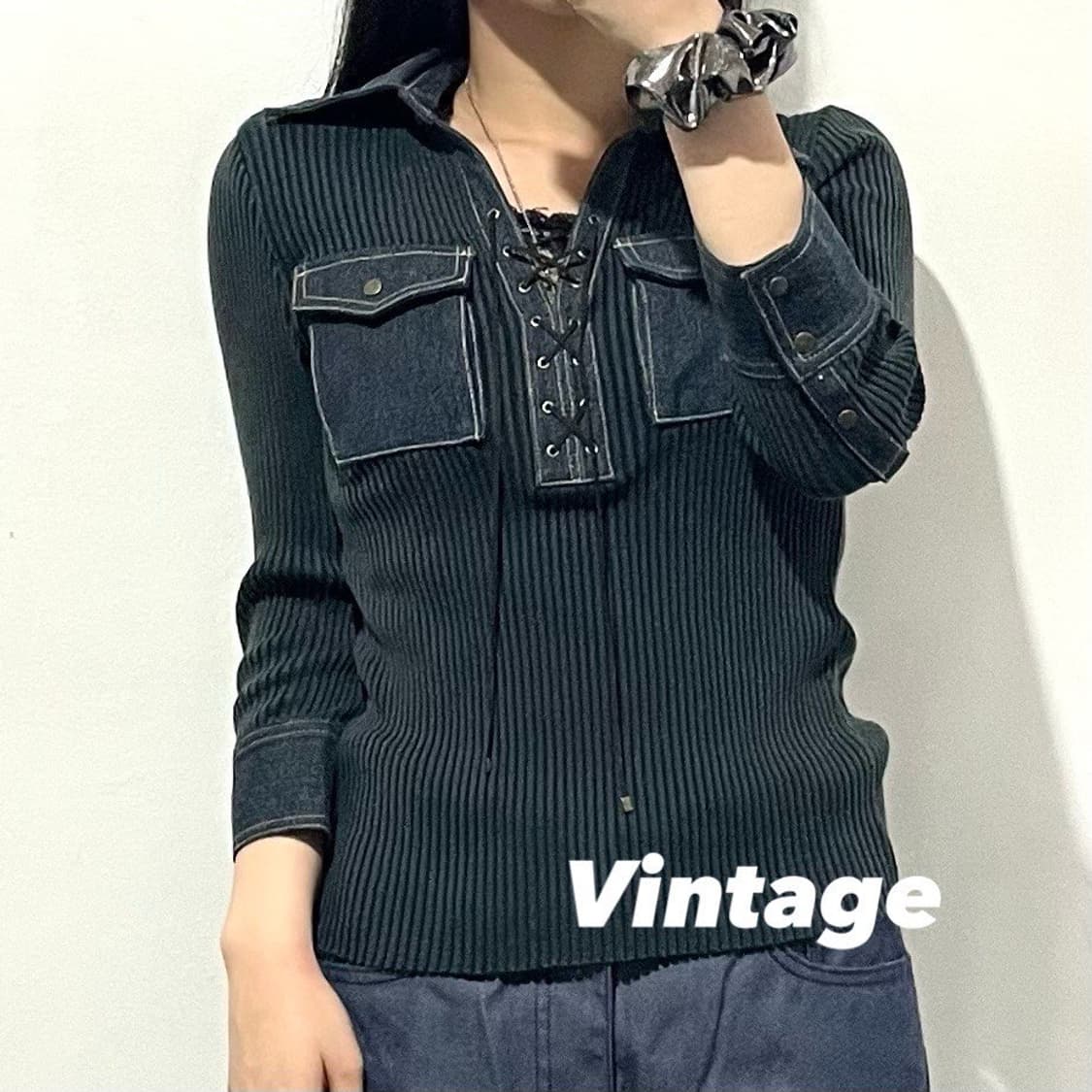 펑크 디테일 골지 니트 상품이미지1