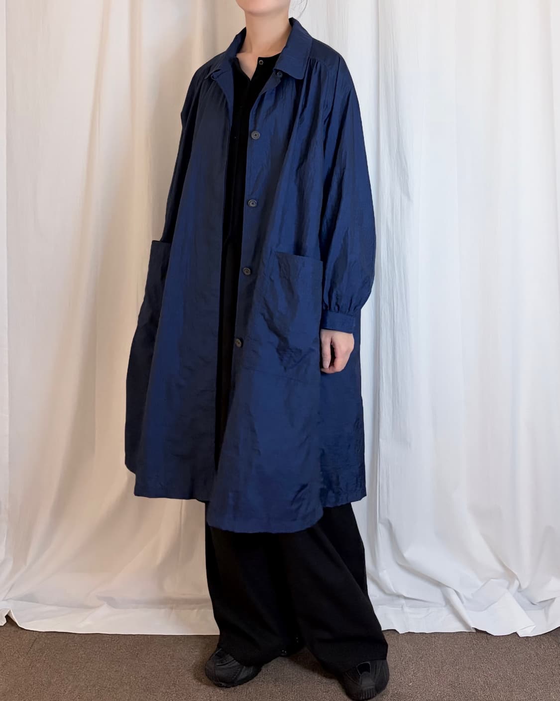 Nylon Oversized Balmacaan Coat - Blue 상품이미지1