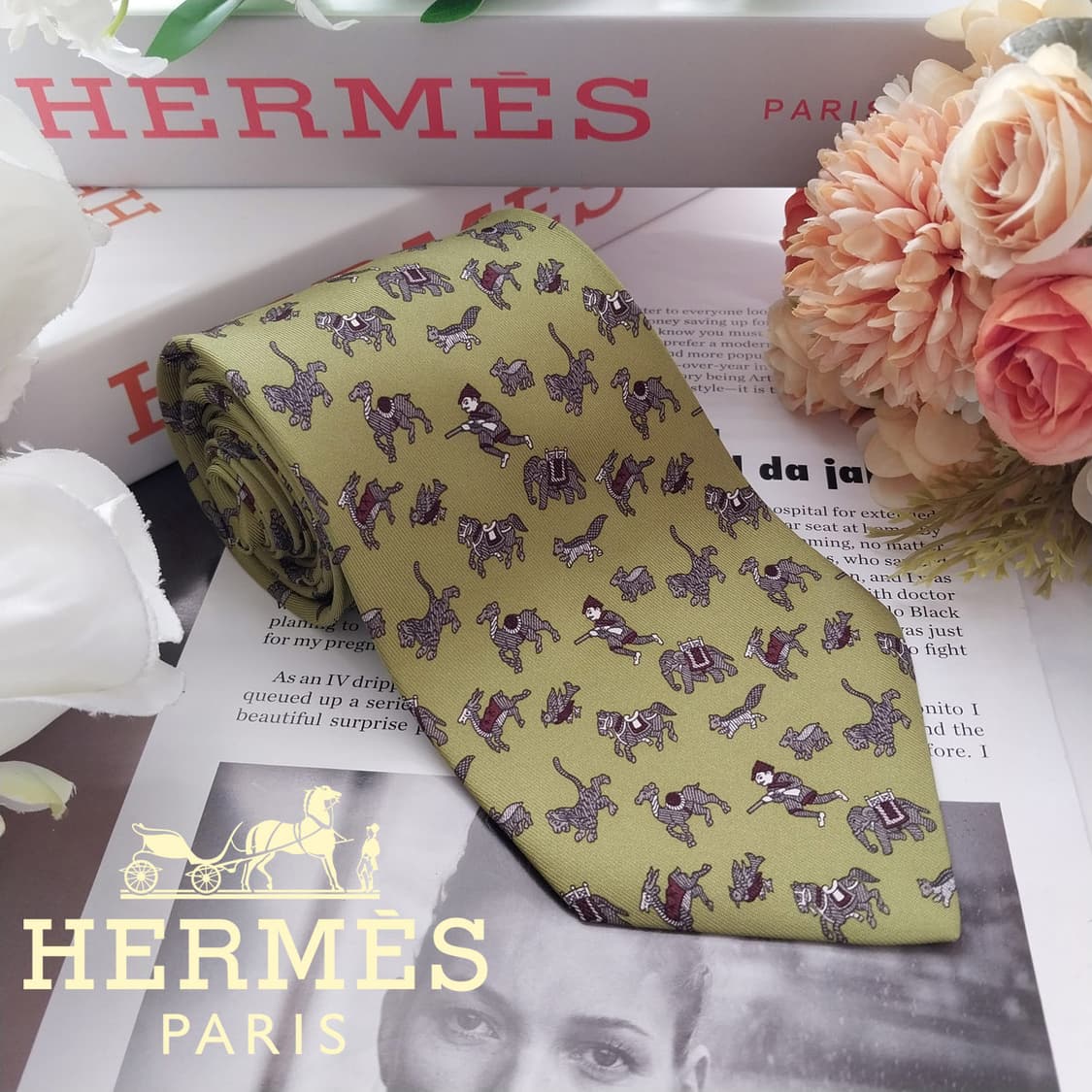 에르메스 실크 애니멀 모티브 넥타이 9.3cm A+~A등급 K1965
 상품이미지2