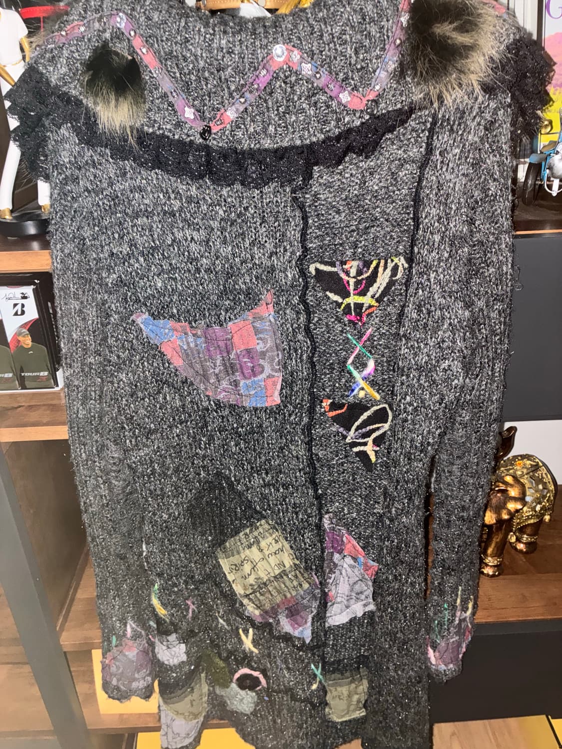 핸드메이드 디테일 퍼 롱 가디건 상품이미지2