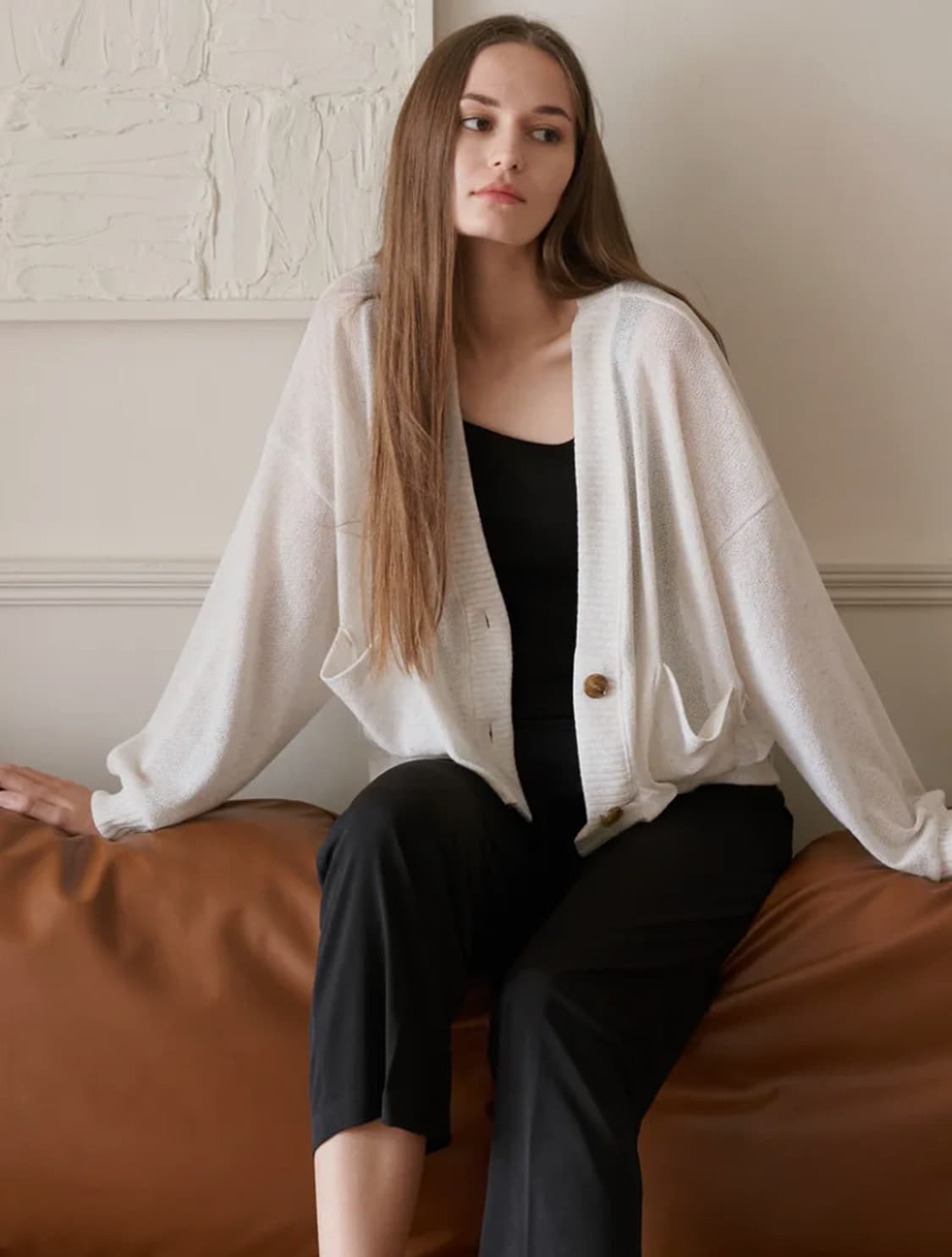 아방(AVANT-G) 린넨 오버핏 니트 가디건 상품이미지1