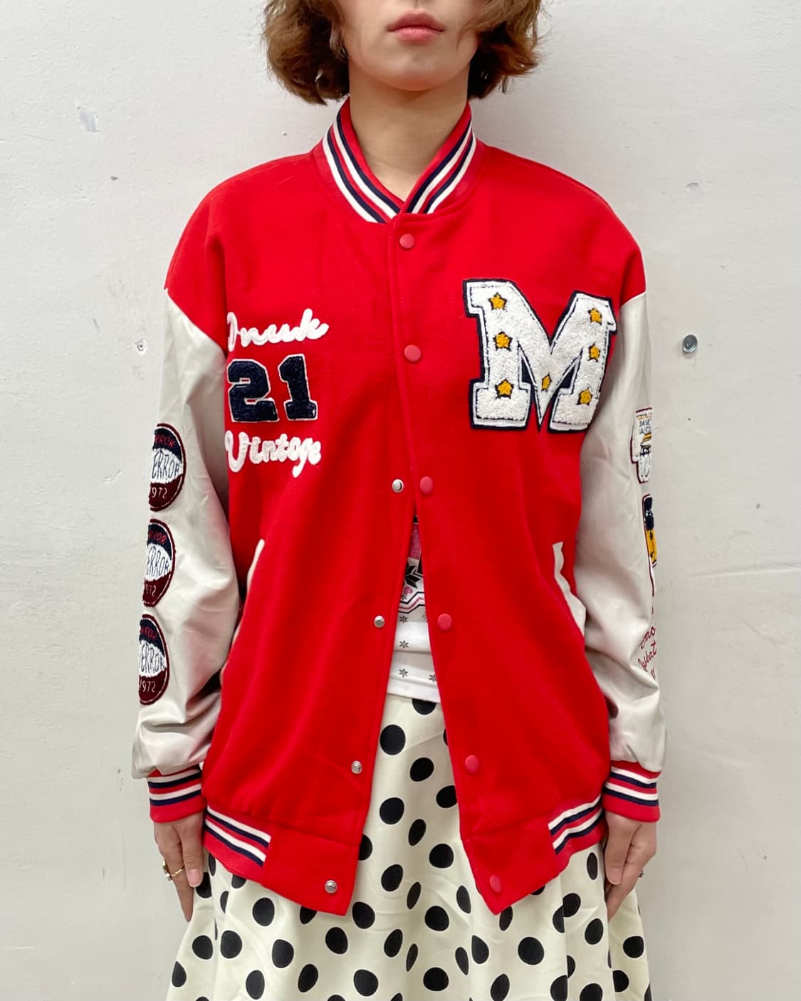  Retro M Star Patch Red Stadium Jacket 상품이미지2