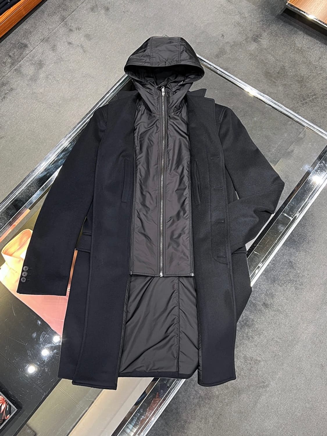 프라다 탈부착 나일론 후드 남성 울 코트 52 (UC412D 1FQX) 상품이미지4