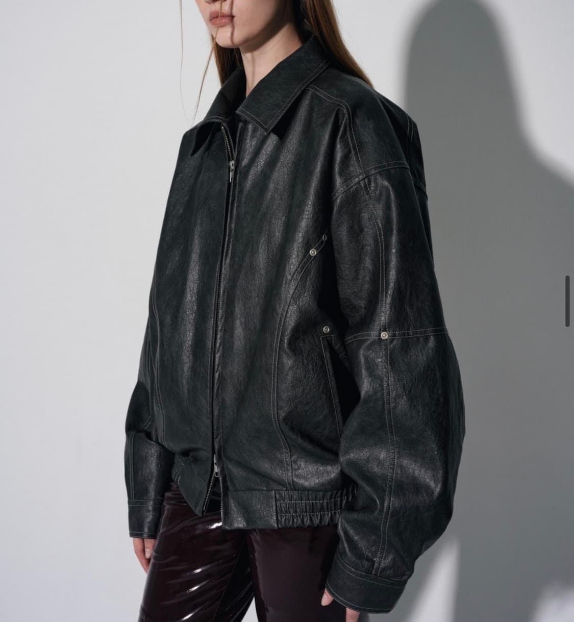 바우프 유니섹스 레더 블루종 자켓 차콜 상품이미지3