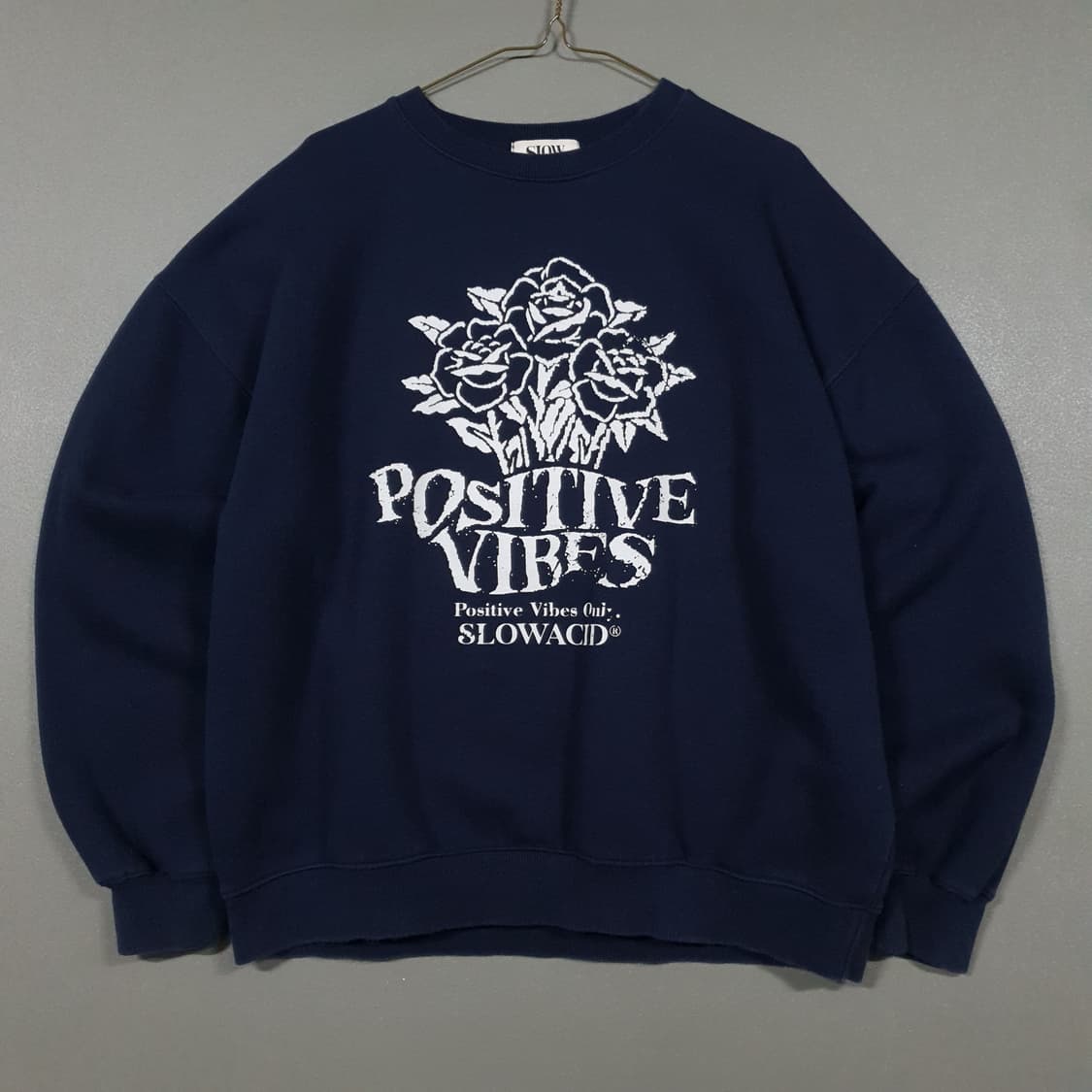 M) 슬로우애시드 신형 22FW 플라워 오버핏 맨투맨 스웻셔츠 네이비 상품이미지1