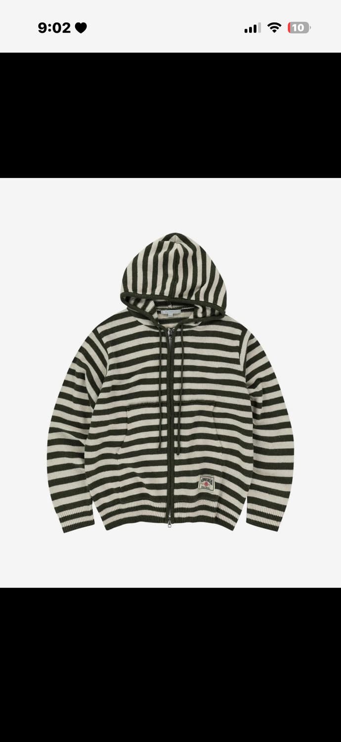 슬로우애시드 스트라이프 니트 후드집업 카키 유우시 후드집업 상품이미지1