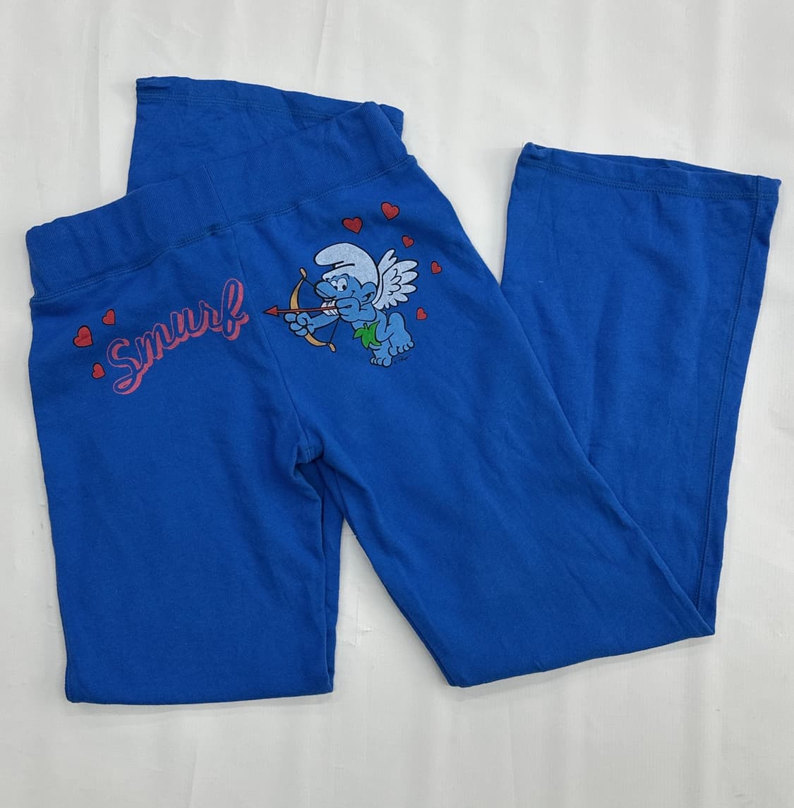 희귀매물 스머프 프린팅 로우라이즈 블루 와이드팬츠 트레이닝 데코라 갸루 상품이미지5