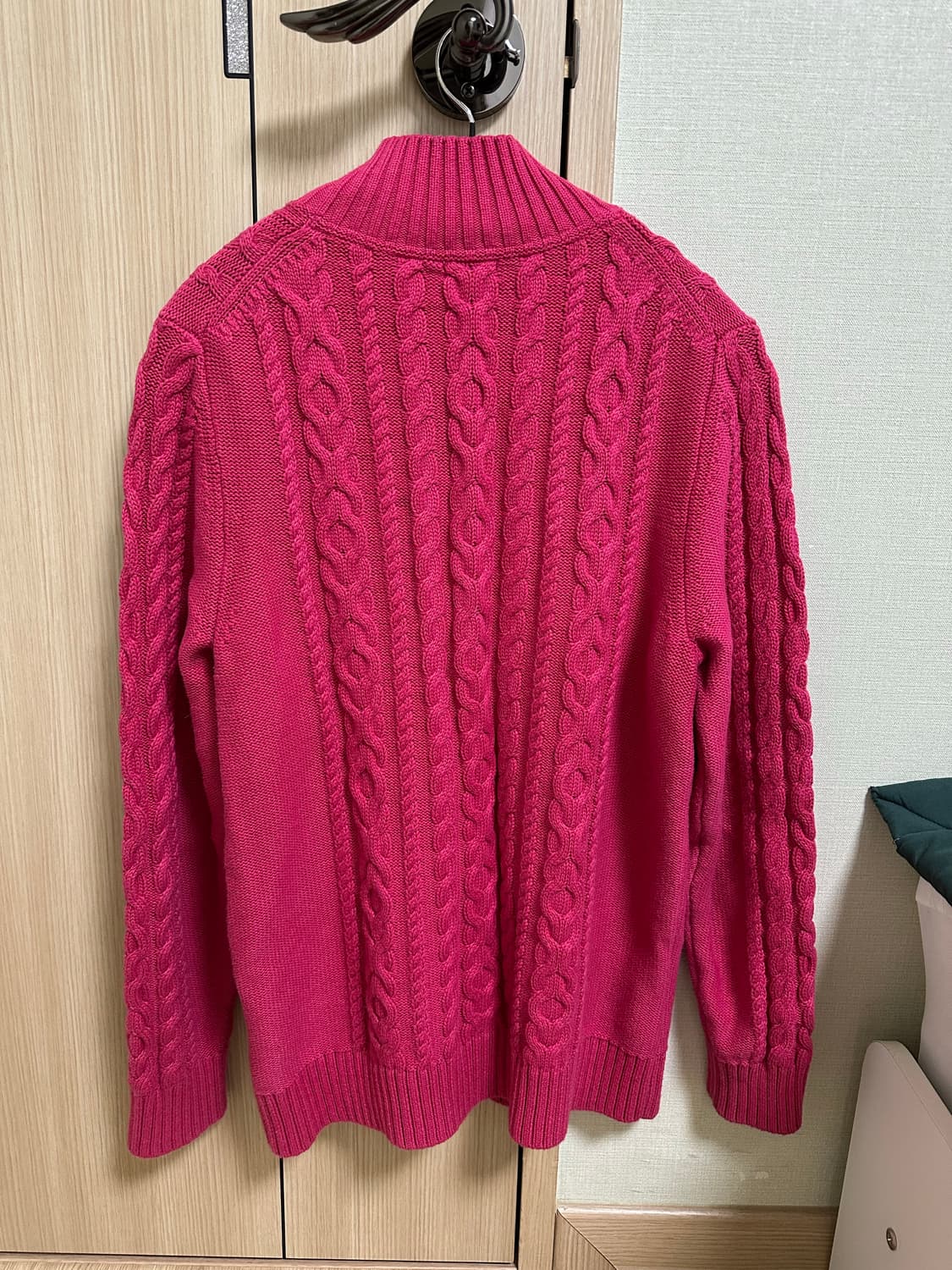 L.L.Bean 폴로 꽈배기 케이블 니트 집업 마젠타 핑크 상품이미지3