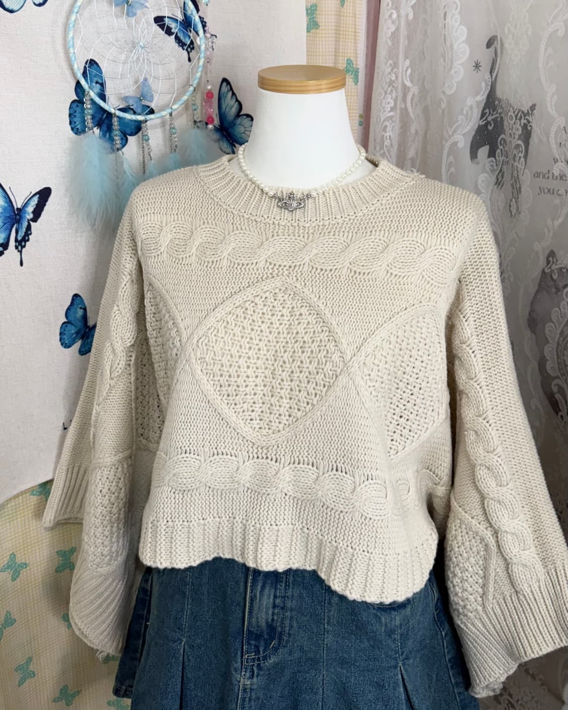 베이지 꽈배기 크롭 니트 상품이미지6