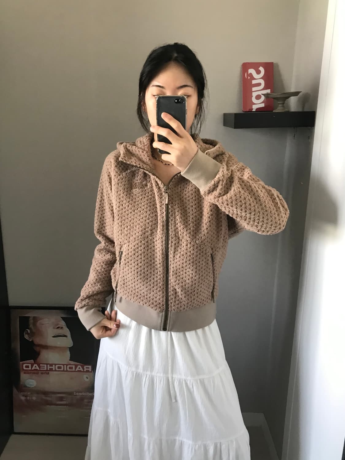 노스페이스 핑크베이지 로고 플리스 후드집업 상품이미지3