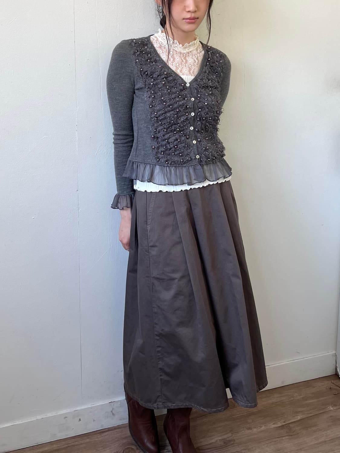 BIZZ 진주 셔링 가디건 상품이미지5