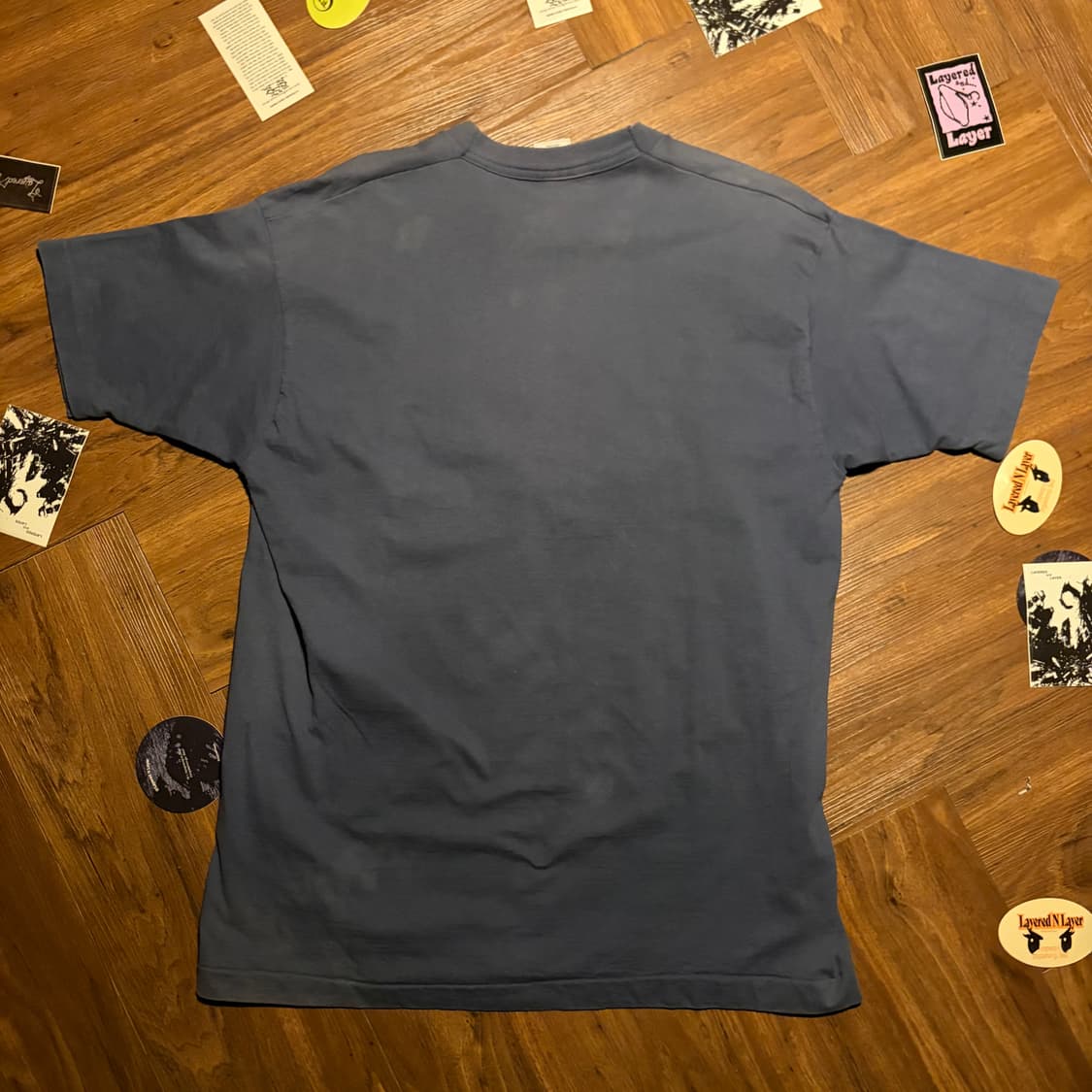 90s fruit of the loom 더스티블루 싱글스티치 티셔츠 상품이미지3