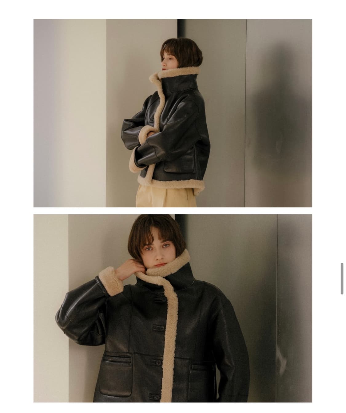 프리버07 하이넥 레더 무스탕 블랙 상품이미지3