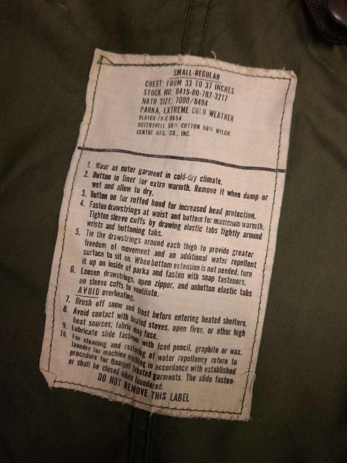 오리지날 미군 M-65 개파카 스몰사이즈 풀셋트 상품이미지6