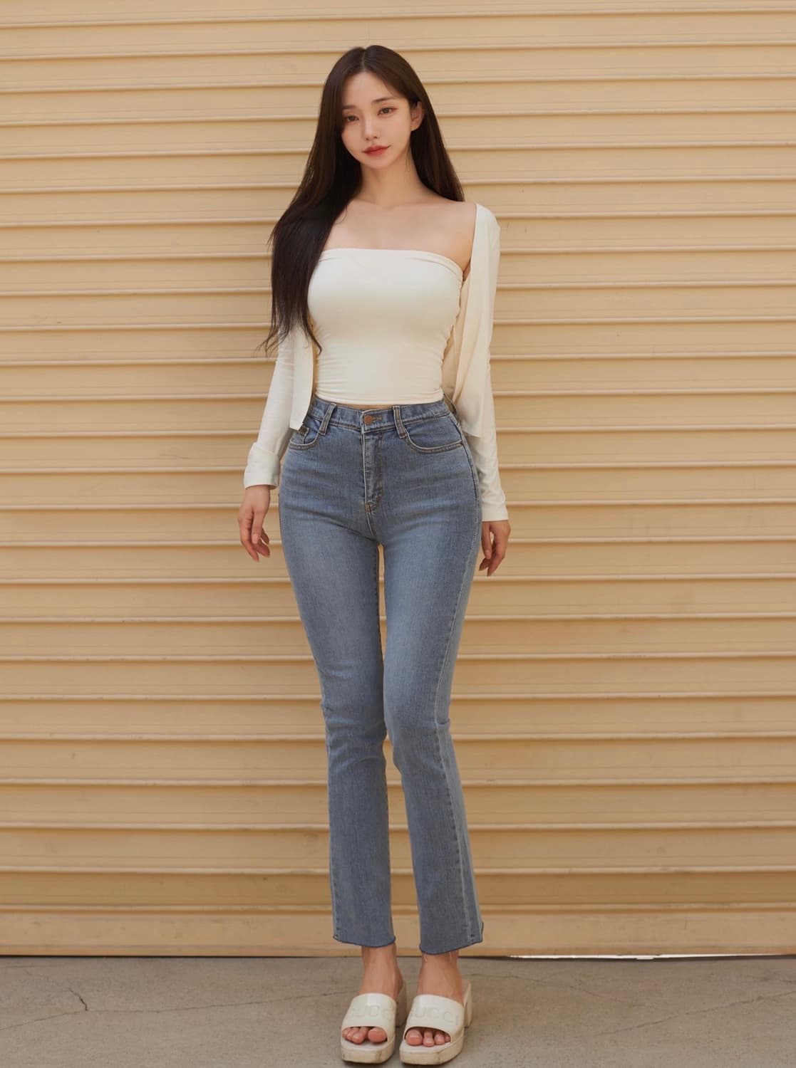 카인다미 골반볼륨업 연그레이 일자진 골반뽕 청바지 S 상품이미지1