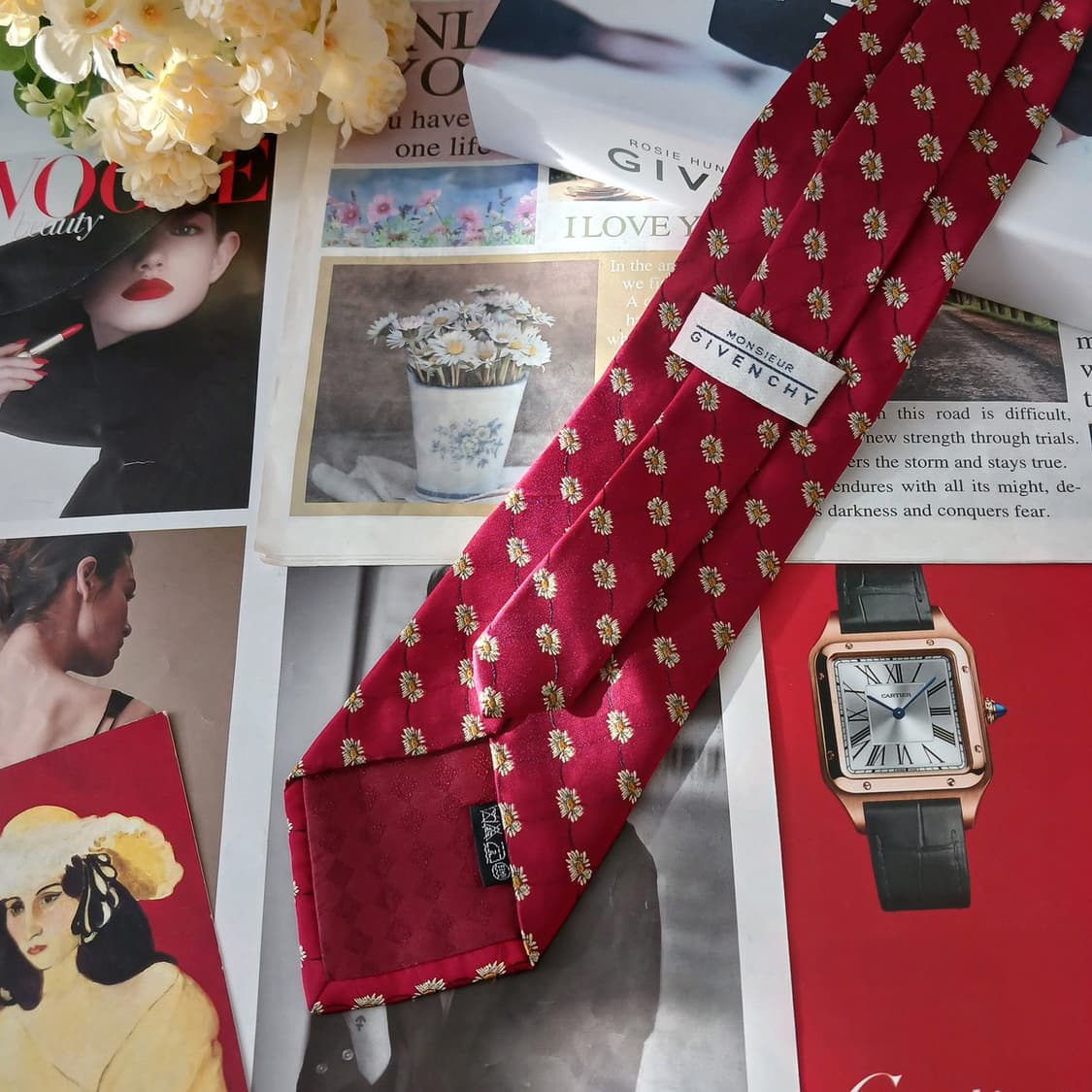 지방시 실크 레드 플라워 패턴 넥타이 9.6cm A등급 A19235
 상품이미지6