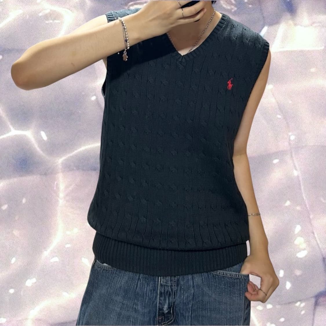 (새상품) 폴로 랄프로렌 신형 케이블 꽈배기 니트 조끼 베스트 블랙  상품이미지1