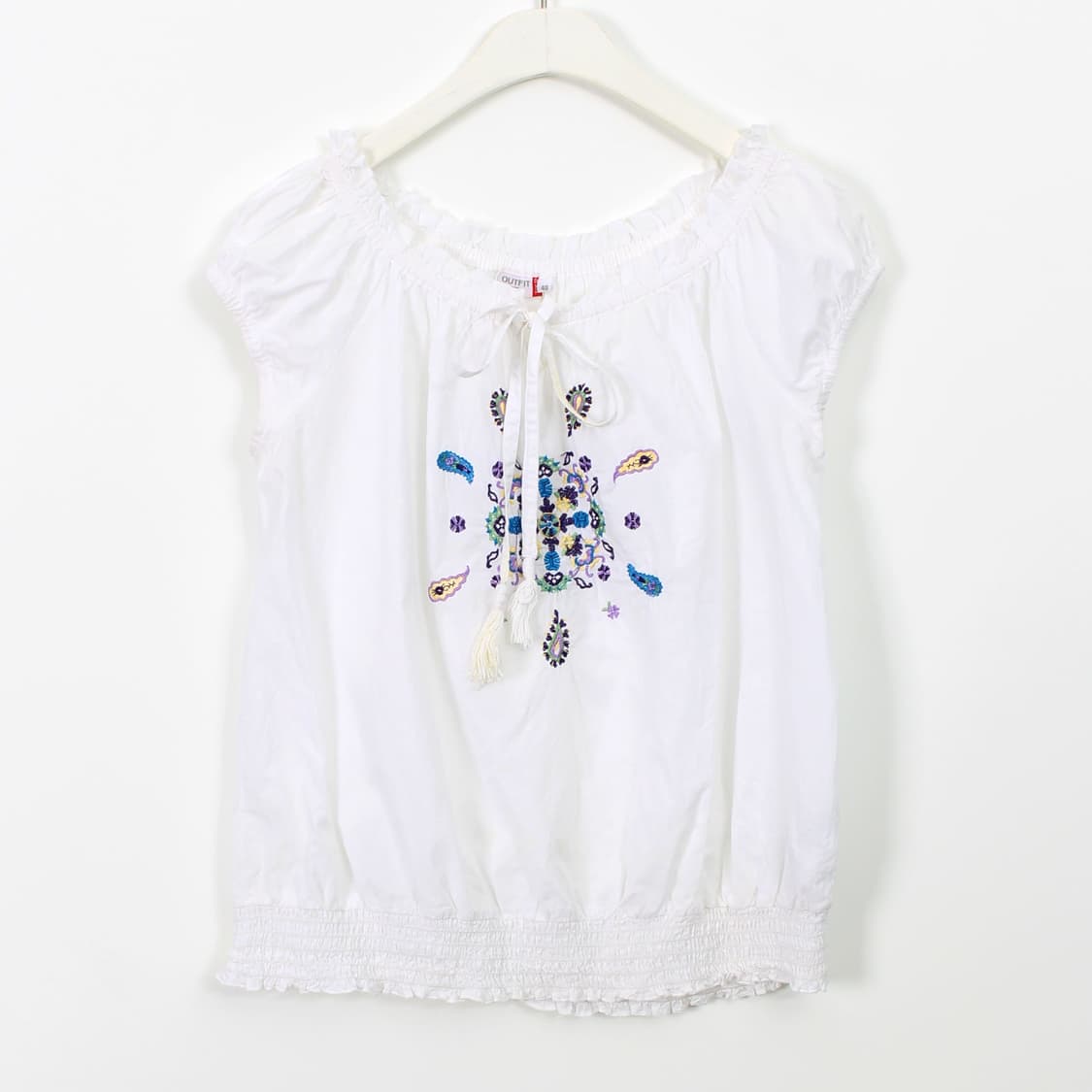 유럽 빈티지 에스닉 자수 코튼 여름 화이트 블라우스 상품이미지1