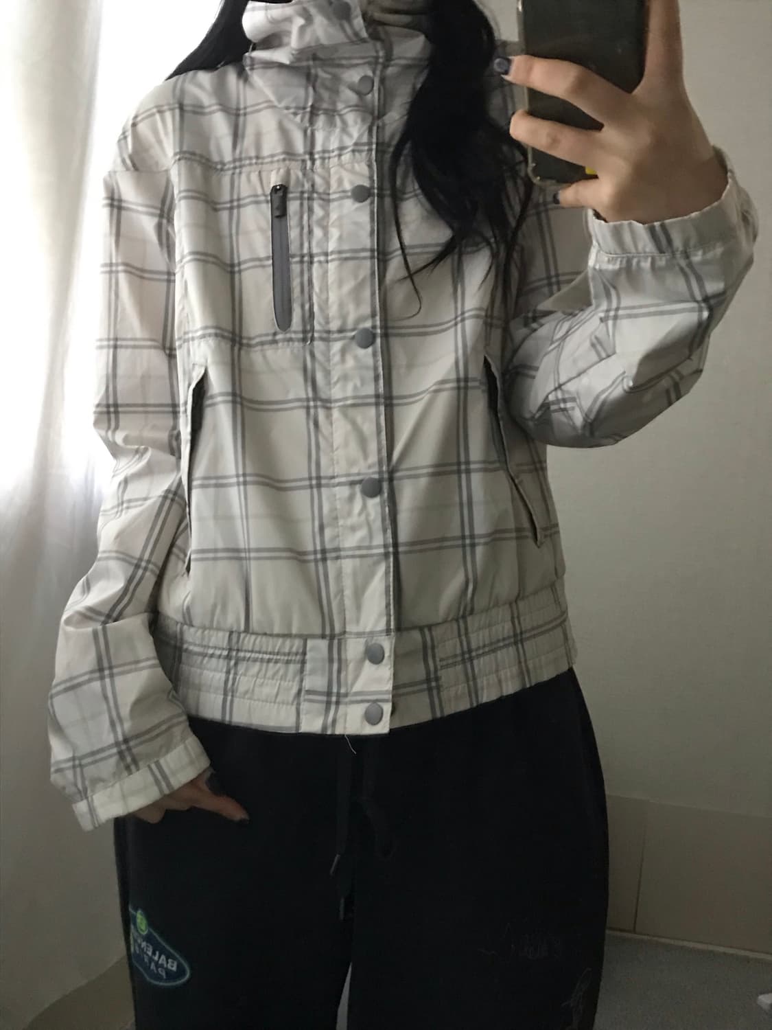 콜롬비아 아이보리 체크 윈드브레이커 상품이미지4