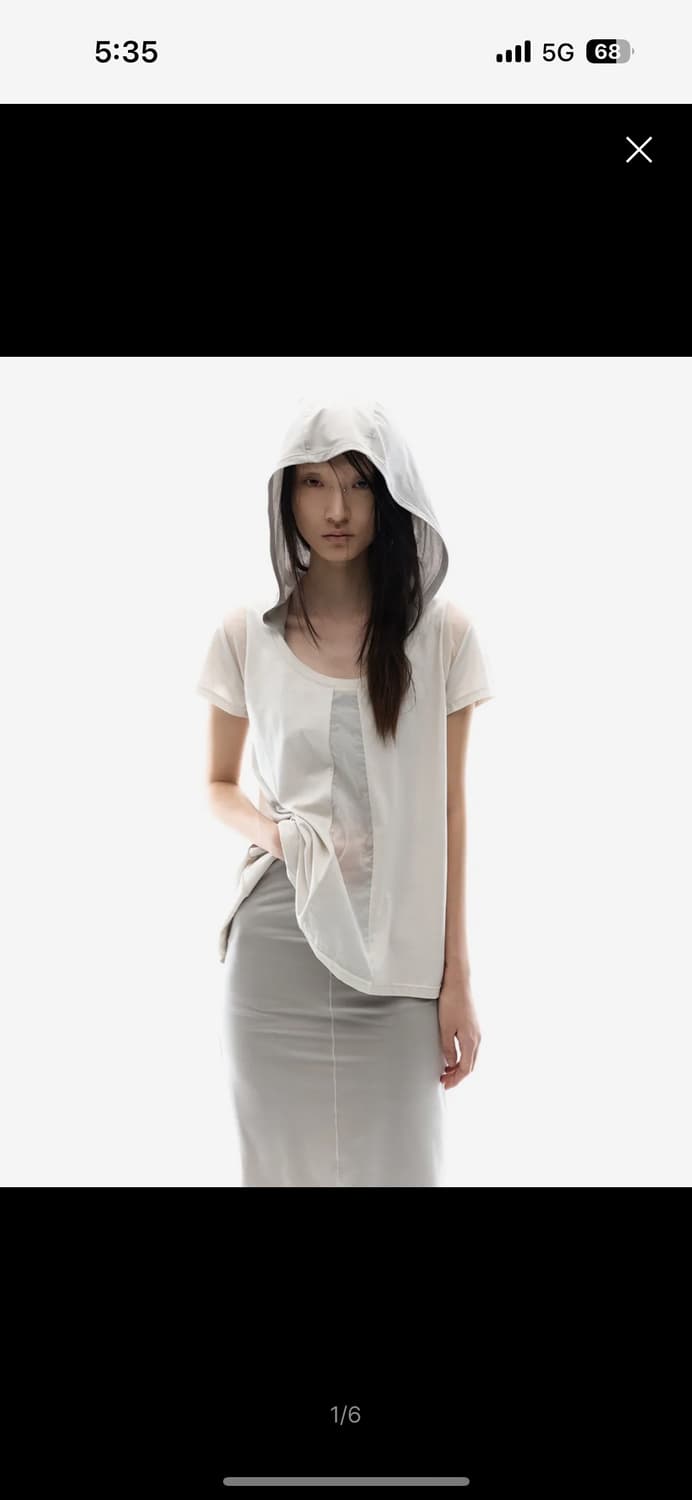 Ojos Sheer Panel Flare Tee Oatmeal 상품이미지1