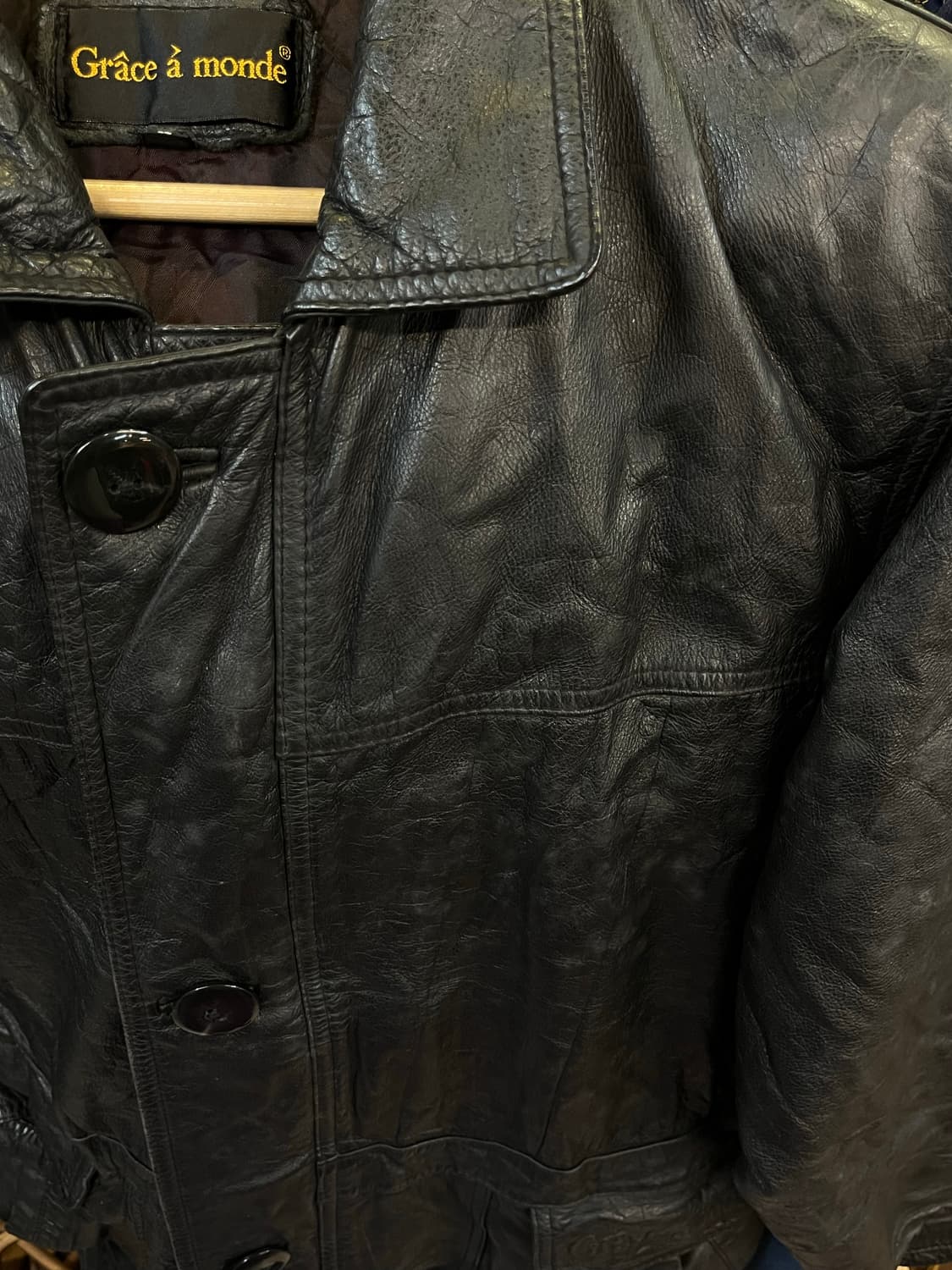 빈티지 카라 가죽 레더자켓 블랙 L #csz2597 상품이미지5