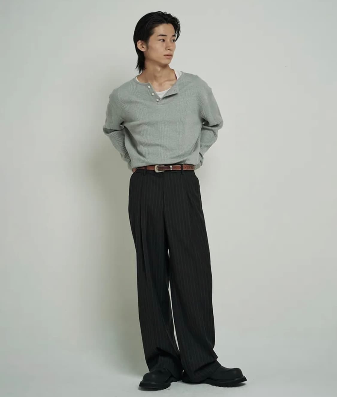 주앙옴므 헨리넥 롱 슬리브 티셔츠 (멜란지 그레이) 상품이미지2