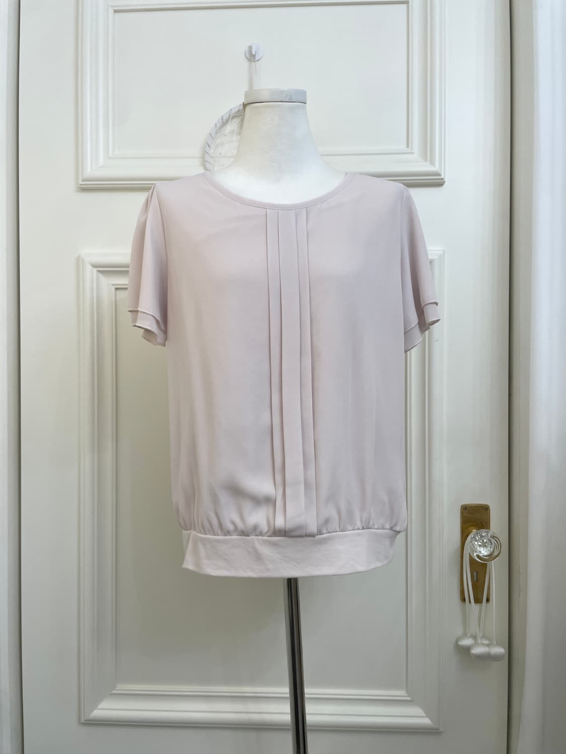sheer pink pleats point basic blouse 상품이미지1