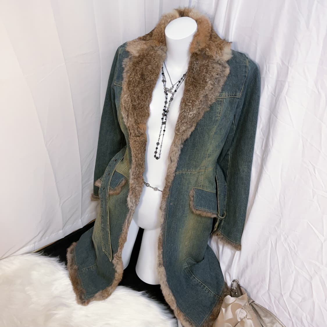 Cecil mcbee y2k Rabbit-fur Denim Jacket 상품이미지2