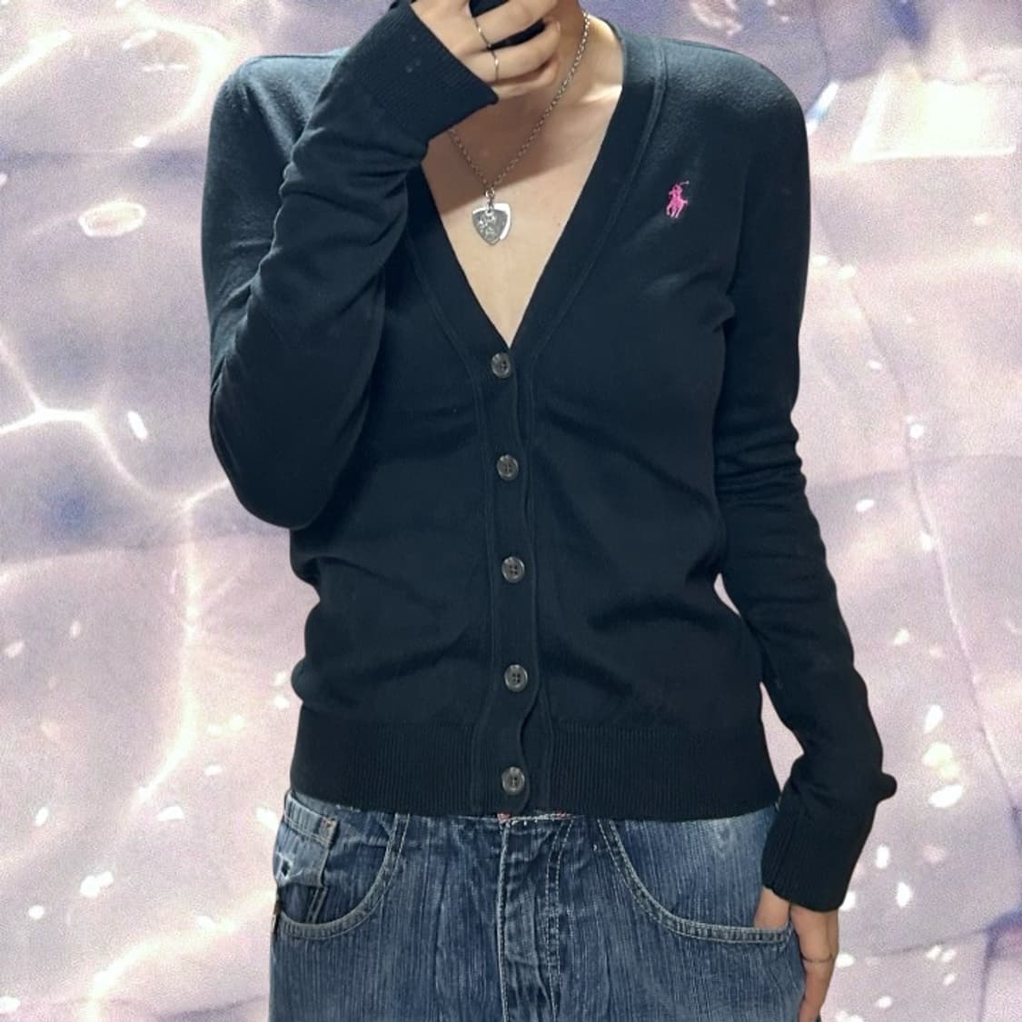 폴로 랄프로렌 브이넥 니트 가디건 블랙 S 상품이미지2