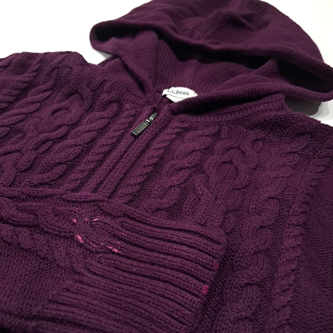 CL307 M 엘엘빈 00s 케이블 후드 집업 다크퍼플 니트 스웨터 상품이미지4