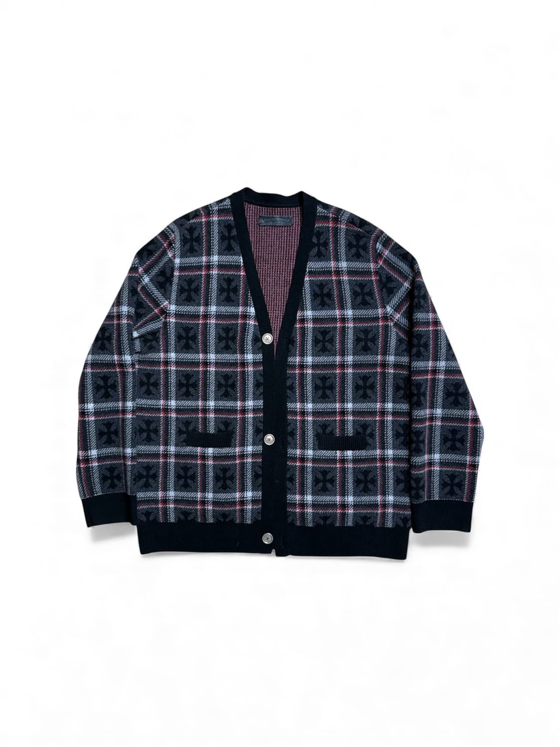 [XXL] 크롬하츠 CH 캐시미어 블랙&레드 크로스 플레이드 가디건 상품이미지1