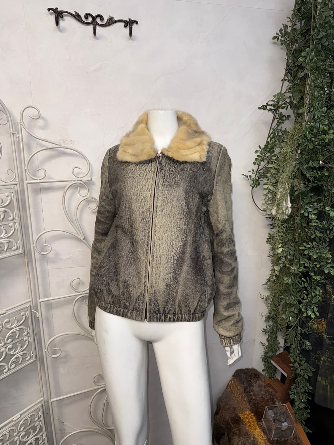 Aging gray mink fur collar goat skin jk 상품이미지4