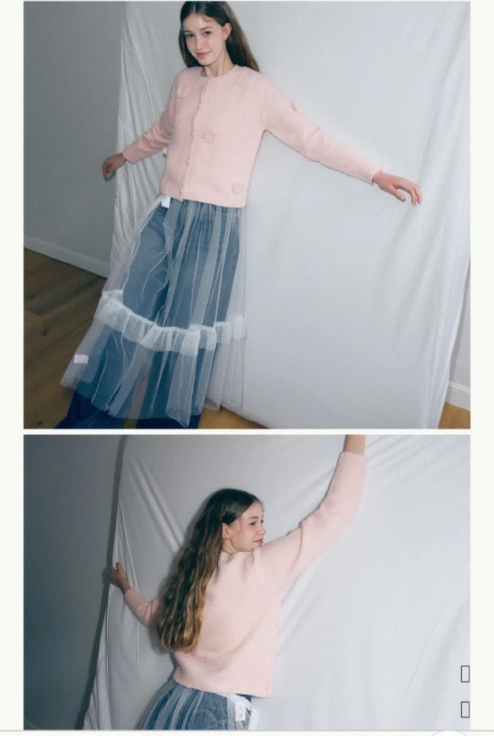 [새상품] 론론 RONRON 쉬어 레이어드 러플 스커트 화이트 상품이미지5