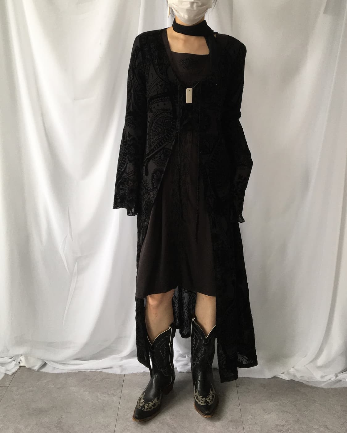 Oriental velvet pattern point long cardi 상품이미지8