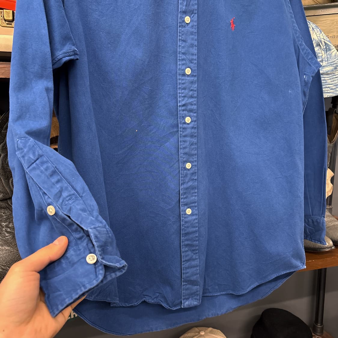 90s 폴로 랄프로렌 워싱블루 버튼다운 셔츠 레드포니 N749 상품이미지4