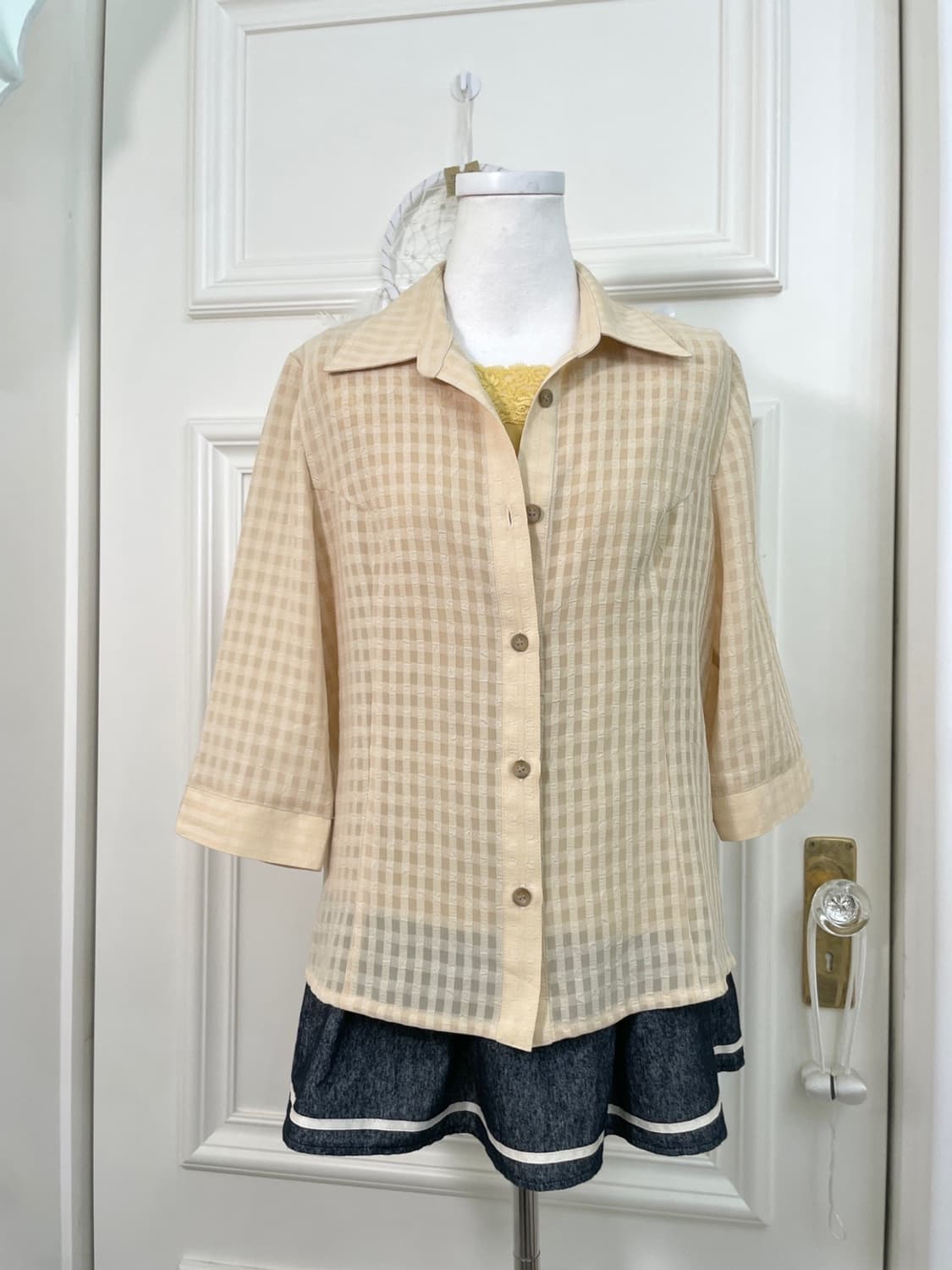 butter yellow check summer jacket(size-M 상품이미지1