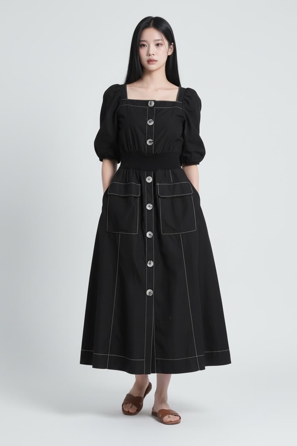 EGOIST 블랙 스티치 롱 원피스 55 상품이미지1