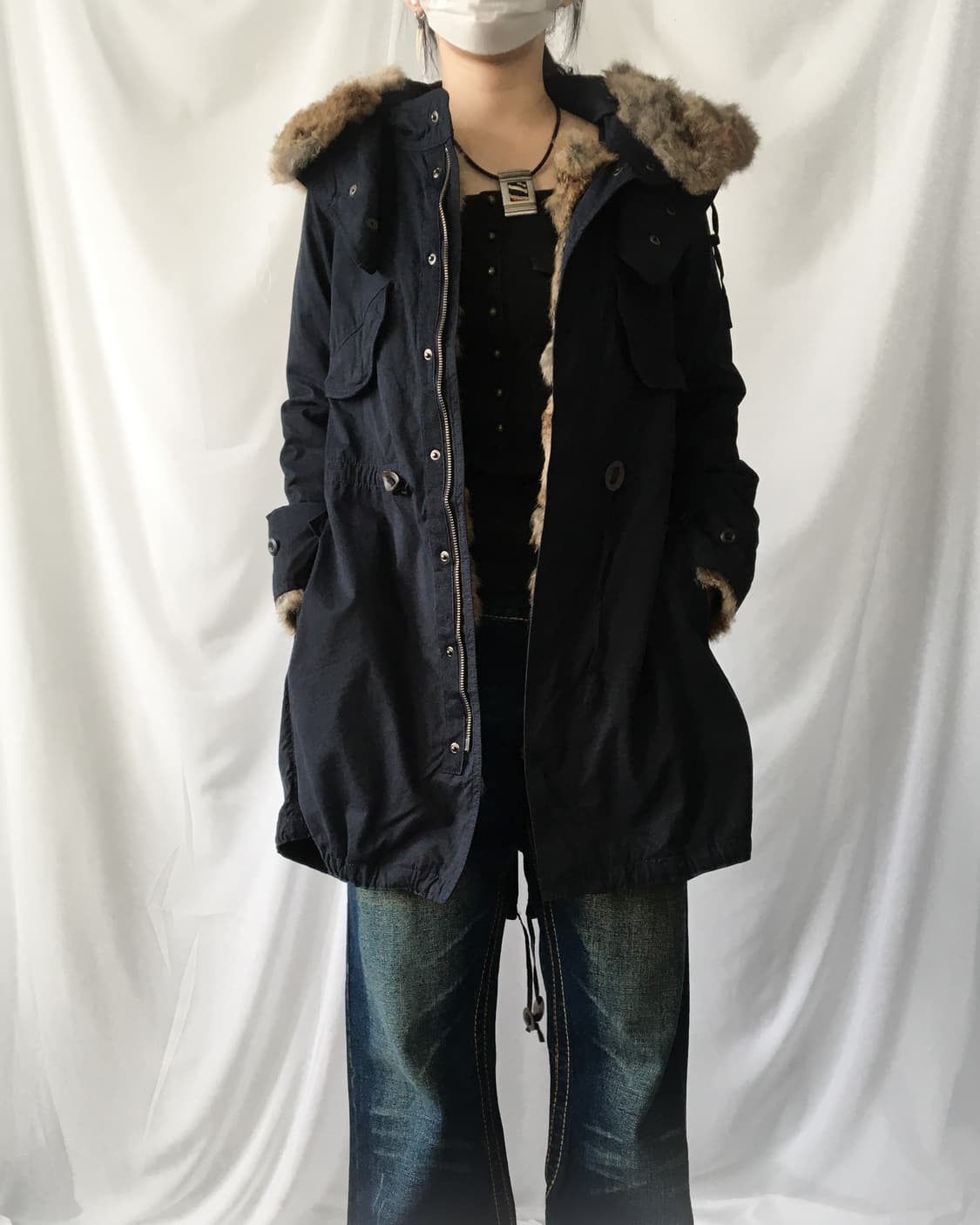 Fake fur point navy filed jacket 상품이미지8