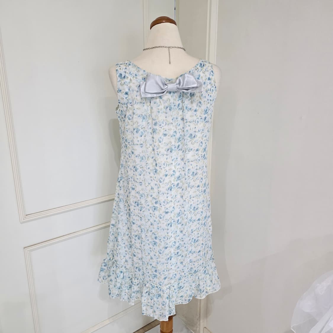 고전레스트로즈 일본빈티지)빅리본 스즈코모리걸 플로럴 블루민트로즈 원피스버 상품이미지1
