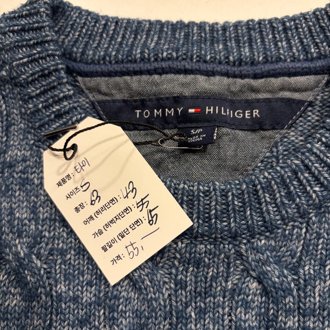 [S] 타미힐피거 케이블 꽈배기 니트 스웨터 블루 D783  상품이미지4