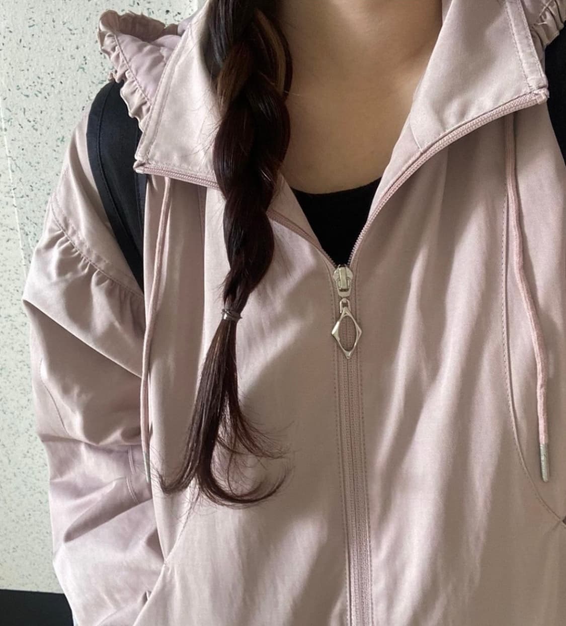 품절템) 미스치프 보넷 후드 자켓 핑크 베이지 상품이미지3