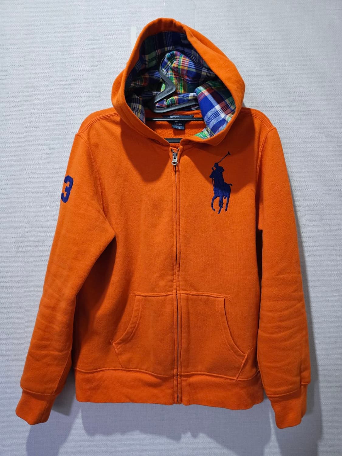 폴로 POLO 빅포니 주황 체크 후드집업 90/S 상품이미지1