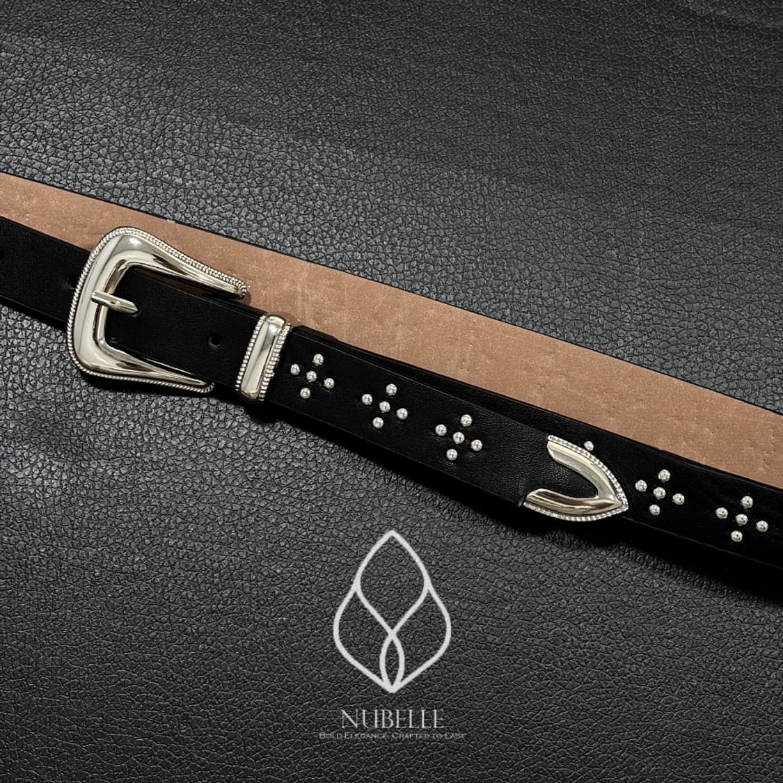 🌗 Cross tiny stud belt / 크로스 스터드 가죽 벨트 상품이미지2