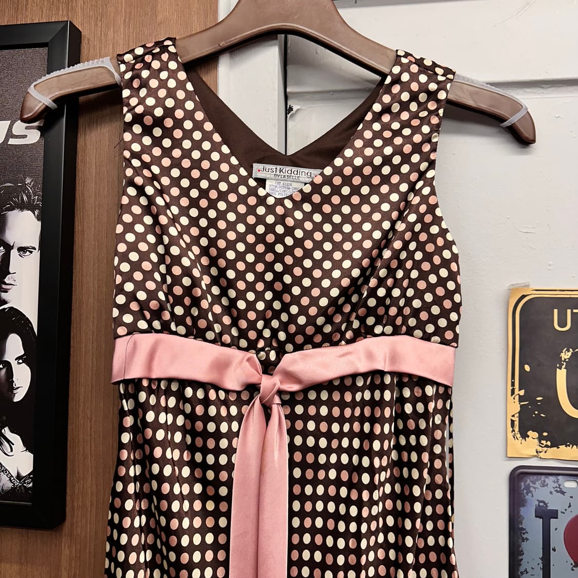 Retro Dot Ribbon Detail Satin Slim Dress 상품이미지3