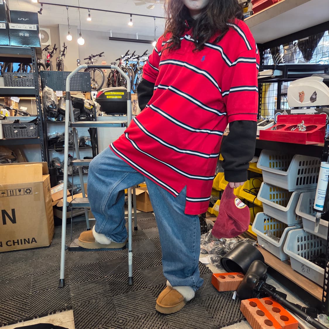  [XXL/오버핏] 폴로 랄프로렌 스트라이프 메시 폴로 셔츠 (Red) 상품이미지1