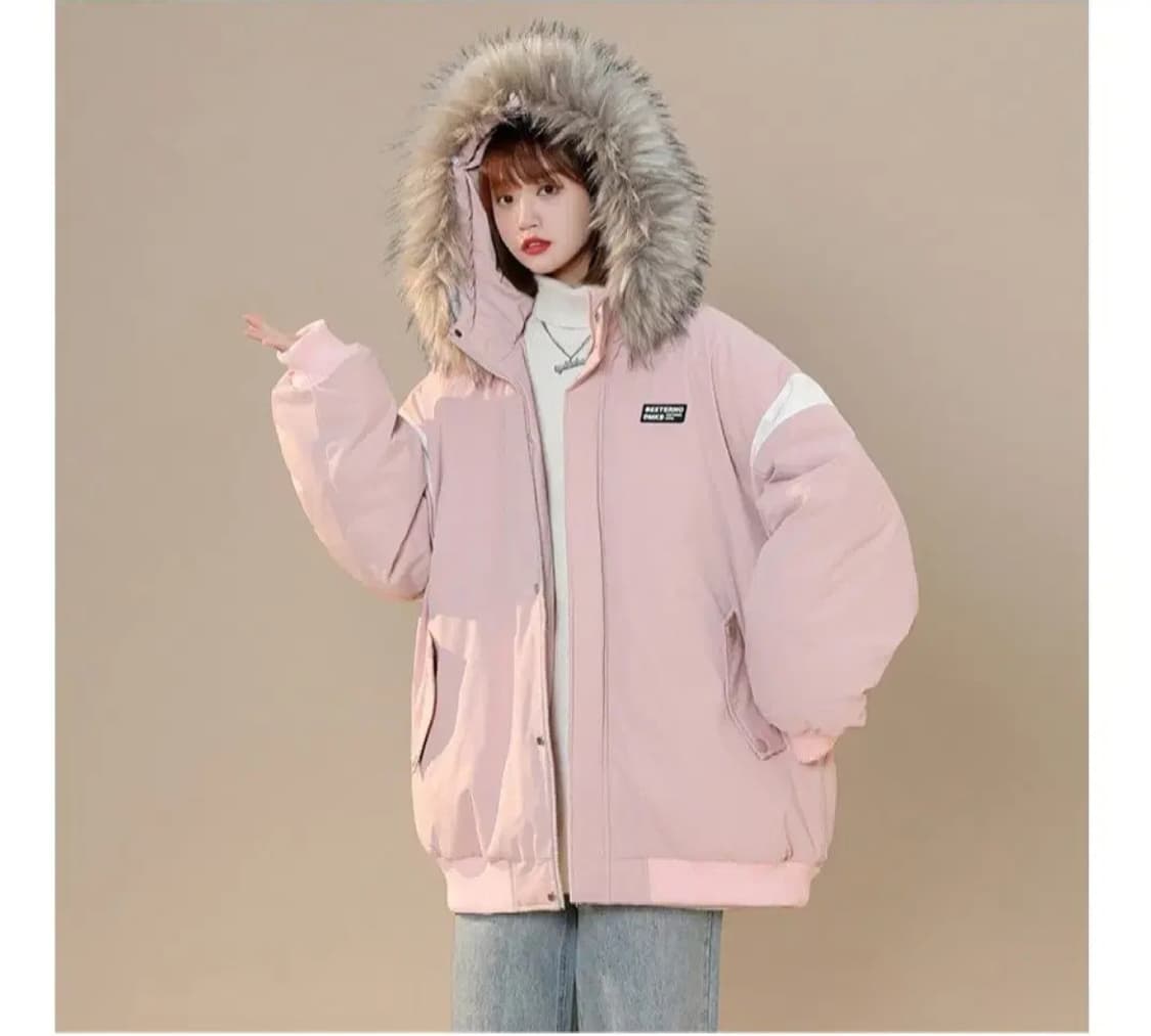 달천깔패딩자켓코트박시핏오버핏y2k히메갸루빅사이즈핑크후드집업핀터깔배색점퍼 상품이미지4