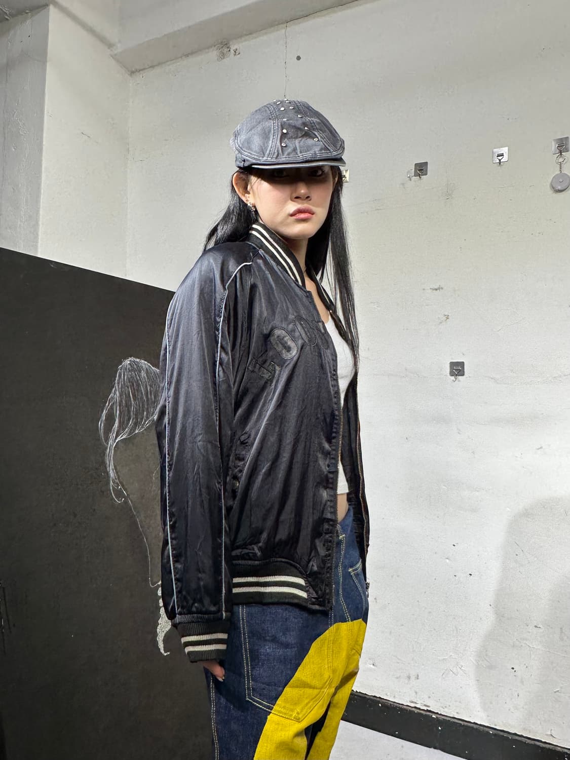 Jpn 일본빈티지 오리엔탈 일본 검정 스펠아웃 스카잔 자켓 상품이미지4