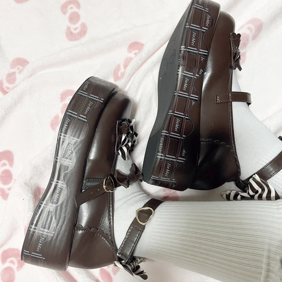 라떼갸루 리본 초코 화이트 구두 로퍼 상품이미지2