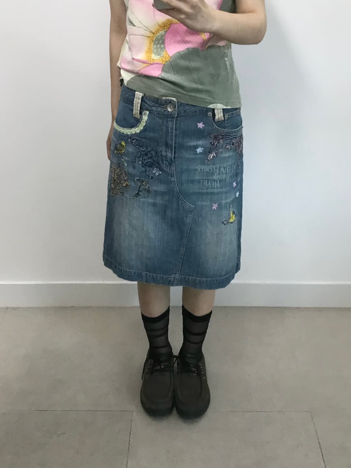 빈티지 신치백 자수 데님 스커트 상품이미지2